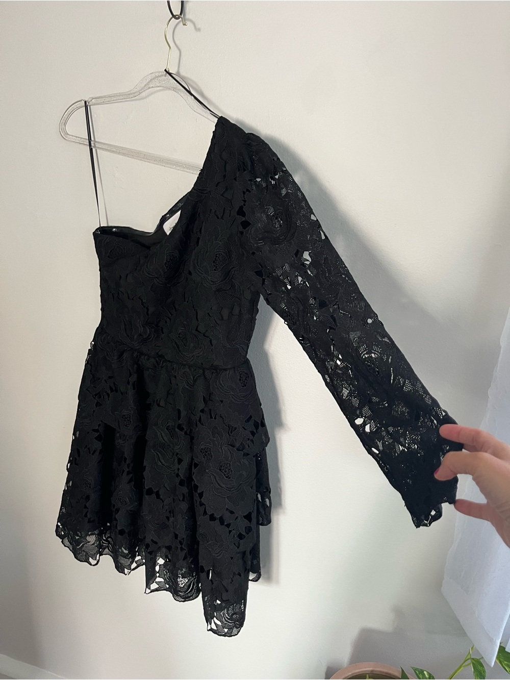 LAYERED WITH LOVE Black One Sleeve Lace Tiered Dress